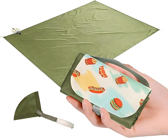 Picnic Blanket Waterproof – Packable Sand Proof Beach Blanket (0.42lb/0.66lb), Compact & Foldable, Fits in Pocket with Integrated Stakes, Ideal for Camping, Hiking, Travel, Concert, Festival