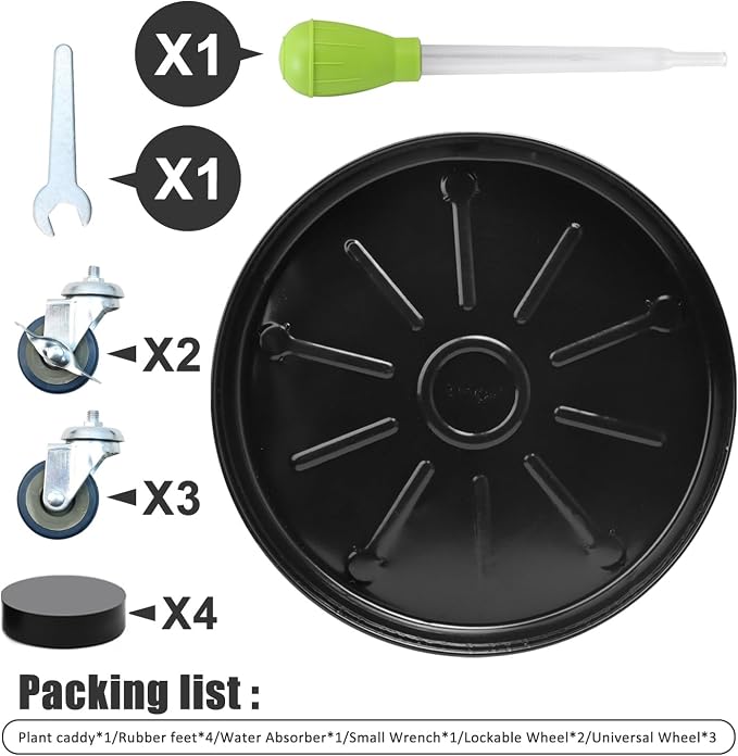 1 Pack 14.6 Inch Metal Plant Caddy With Wheels, Round Rolling Heavy Duty Plant Dolly, Heavy Plant Pot Mover Outdoor or Indoor,Plant Stand with Locking Wheels(Black)