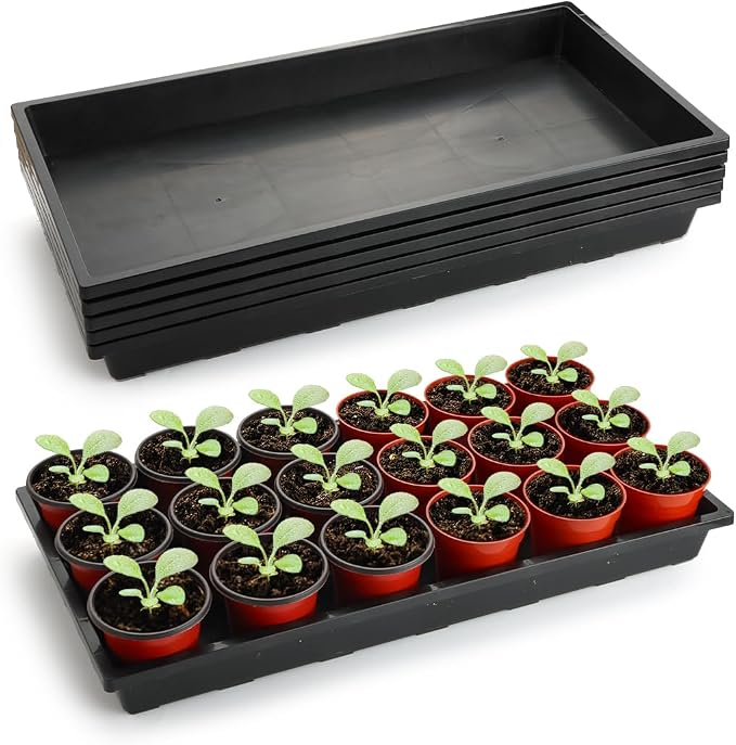 RooTrimmer 1020 Nursery Pot Trays 5 Pack, Plastic Flat Seed Starter Tray, Reusable Seedling Starting Tray for Holding and Carrying Plant Pots (Black)