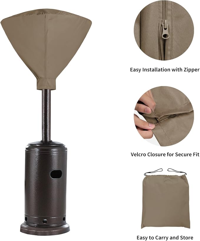 Easy-Going Patio Heater Head Cover with Zipper and Storage Bag, Waterproof Outdoor Round 34"D Heater Cover Top for Standing Heat, Dustproof, UV-Resistant, Camel