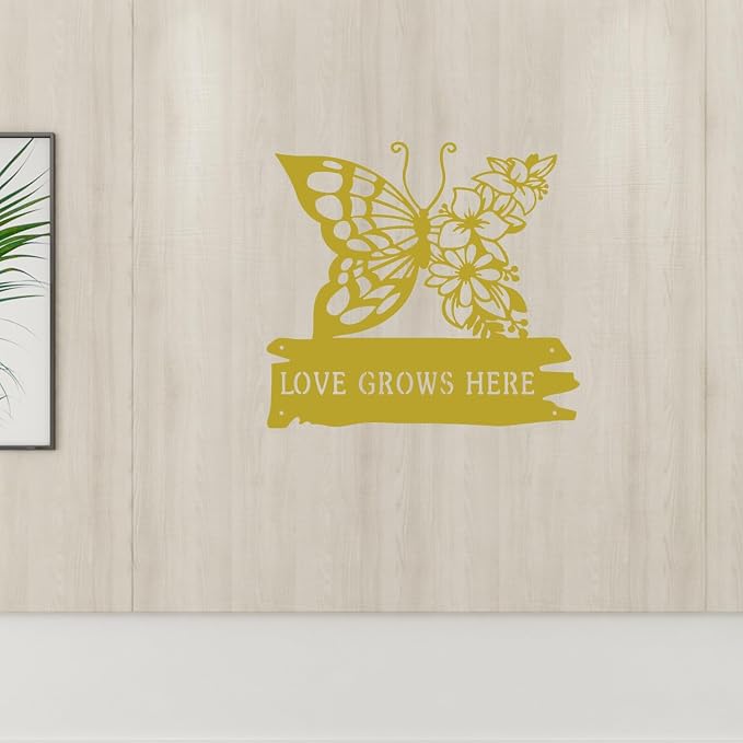 CFC0121320 Butterfly Garden Metal Sign, Personalized Flower Garden Plaque, Outdoor Decoration for Potting Shed, Customized Name for Women Men Mom Grandma Grandpa