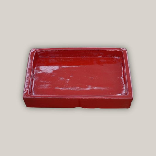 13.5 Inch Plant Saucer (Ceramic) - Square Red Flower Pot Tray - Handcrafted, Durable Planter Base