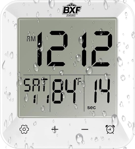 Digital Shower Clock Waterproof,Bathroom Extra Large LCD Screen Wall Clock Timer,Countdown,Moisture Proof,Anti Splash,Display Temperature,Time,Date and Week,Suction Cup,Hanging,Hole Stand