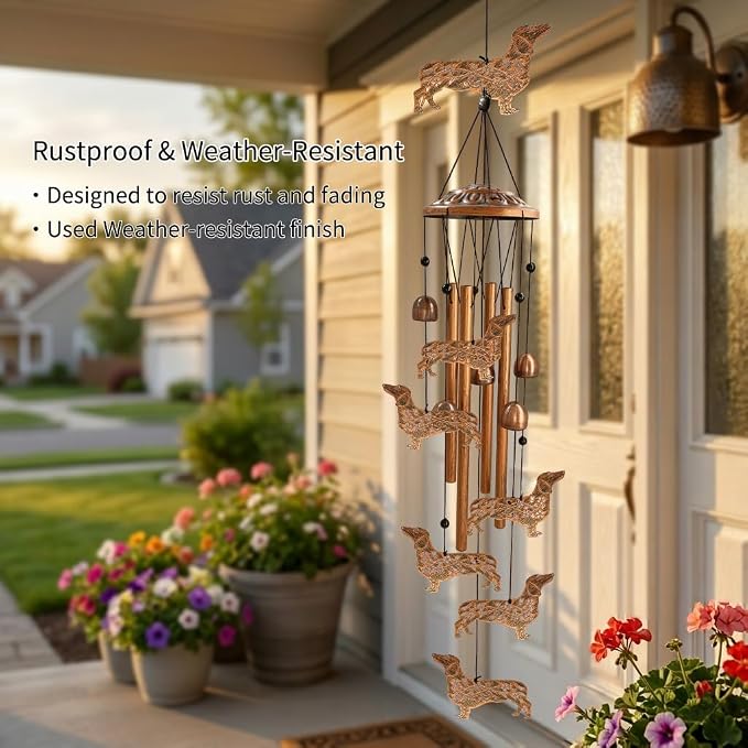 Dachshund Wind Chimes for Outside, Dachshund Gifts for Women/Men/Mom/Grandma/Wife/Friends Birthday Gifts Unique Memorial Metal Windchimes Outdoor/Indoor, Home, Porch, Patio, Yard, Garden Decor