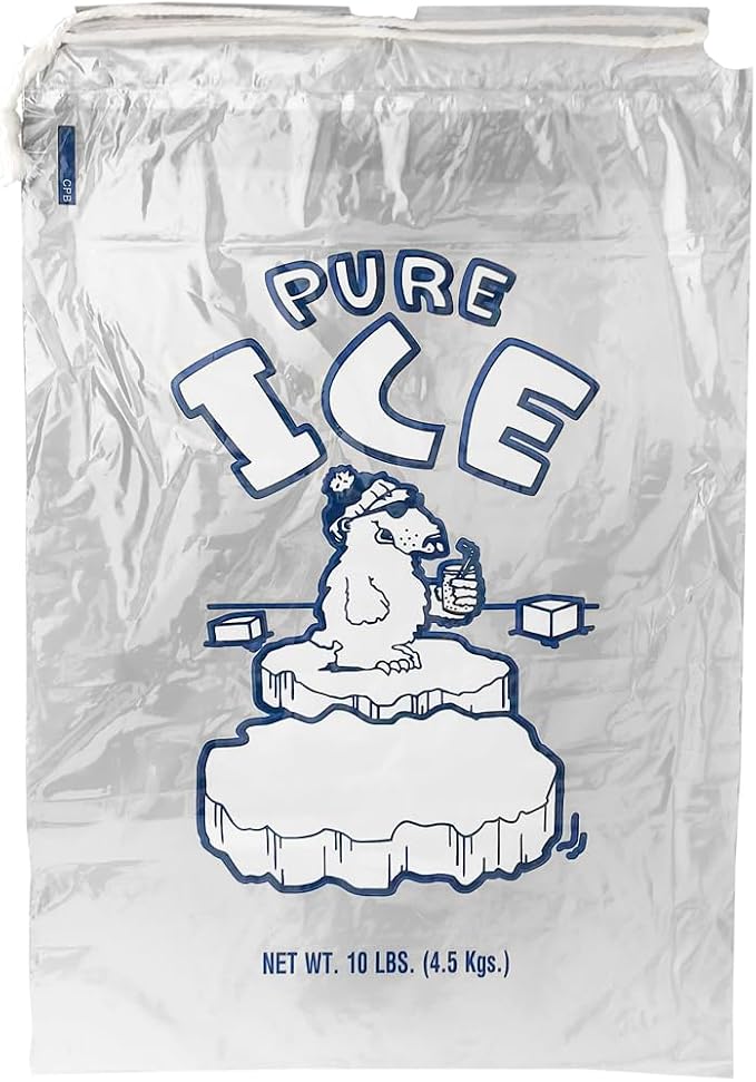 ice bags 10 lb with Drawstring, 500 Count – Heavy Duty 12" x 18" Plastic Ice Bags for Bulk Commercial Use, Gas Stations & Convenience Stores – By Interplas