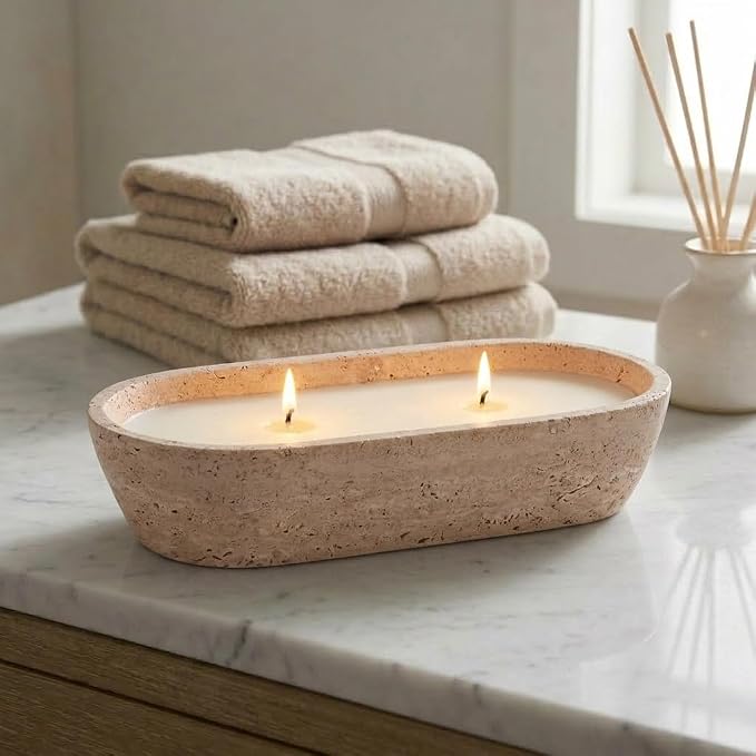 Radicaln Marble Dough Bowl 10" Inches Travertine Handmade Key Bowl For Entryway Table, Ideal Decorative Candy Bowl & Candle Dish For Home Decor