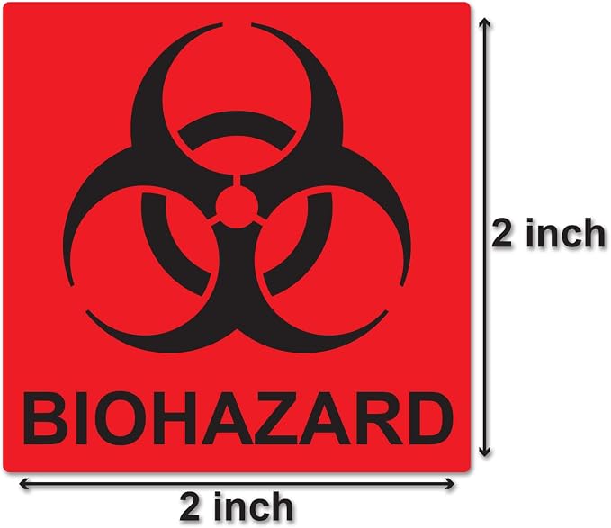 Biohazard Warning Sign Stickers (2 x 2 inch, Red - 900 Labels) Biohazard Warning Labels for Labs Hospitals & Industrial Use - Easy to Peel Off
