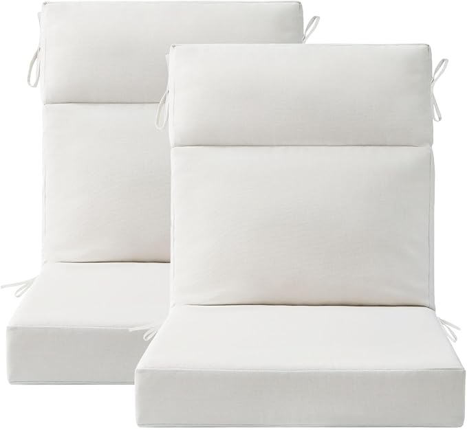 Unimatta Outdoor Separate High Back Chair Cushion Seat Pads, 2-Pack 44 x 21 Inch Water-Repellent & Fade-Resistant Patio Furniture Cushions with Ties for Adirondack, Rocking Chairs, Linen