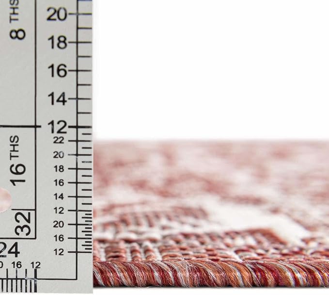 Unique Loom Outdoor Aztec Collection Area Rug - Chalca (5' 3" x 8' Oval, Rust Red/ Ivory)