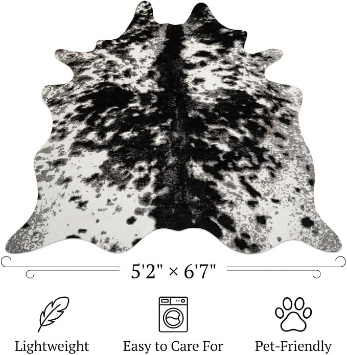 MustMat Faux Cowhide Rug,Cow Print Area Rug for Western Decor 5'2'' × 6'7'' | Black & White for Bedrooms, Living Rooms & Offices. Suits Industrial & Farmhouse Decor for Holiday & Parties