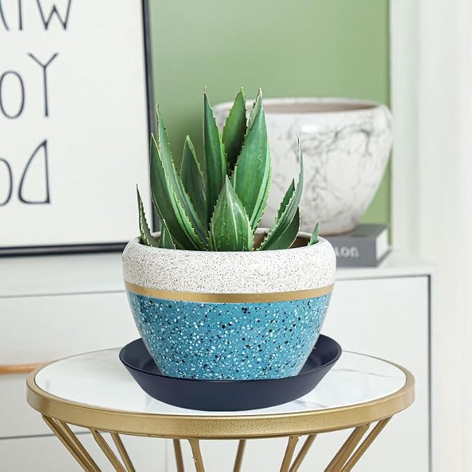 Ceramic Plant Saucer Tray 4 Pcs 4 5 Inch Black, 5" OD x4.25 ID x1.18 Deep| Round Sturdy Heavy Duty Glazed Bevel Planter Drip Flower pots with Catch Basin for Indoor Outdoor Plants