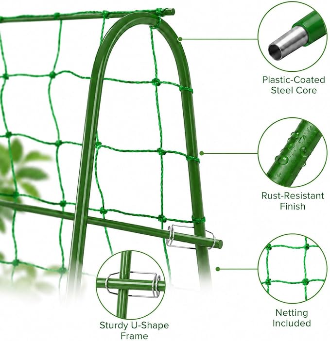FOLLOOK Cucumber Trellis for Raised Garden Bed, Rustproof Metal Garden Arch Trellis for Climbing Plants Support Outdoor Fruit Grape Vine Vegetable Tomato Pole Bean Snap Pea Trellis, 48x48inch, Green