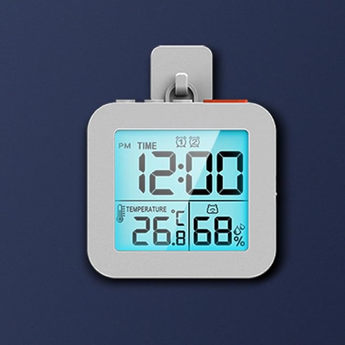 Digital Timer Shower Clock with Alarm, Bathroom Kitchen Wall Clock, White
