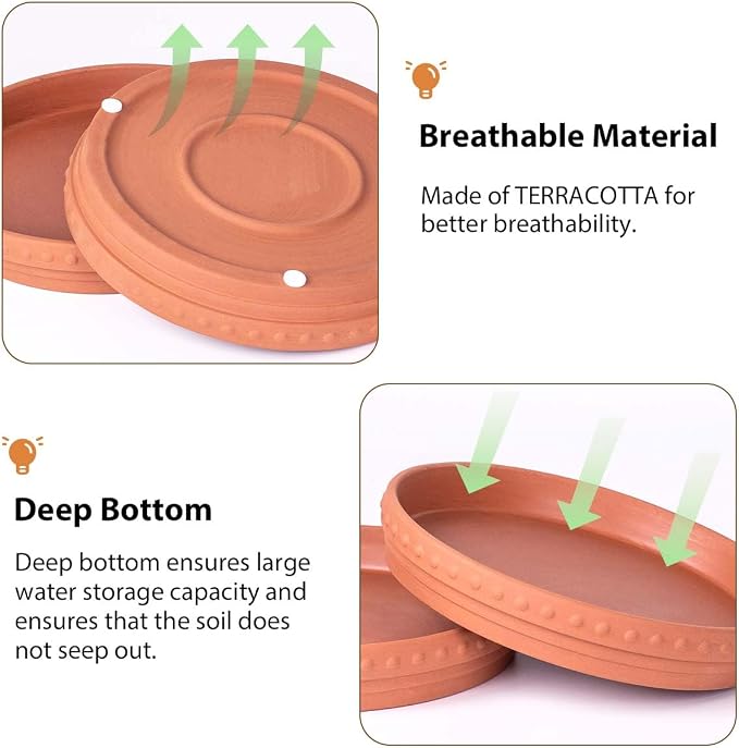 YBX 8-inch Plant Saucer Premium Terracotta Saucer Round Ceramic Plant Trays, Pack of 2 (Nature/Terracotta)