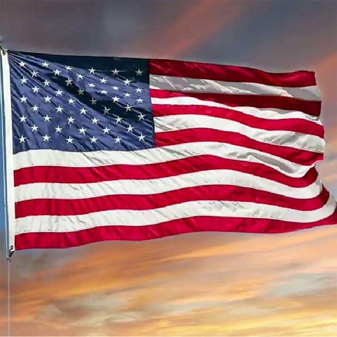 Large 8x12 FT American Flags for Outside,High Wind Durable USA Flag Outdoor, Embroidered Stars,Sewn Stripes,3 solid brass grommets,Heavy Duty Nylon All Weather US Flag