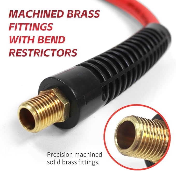 MaxWorks Hybrid Air Hose 1/4" x 50 Foot 300 PSI All Weather Flexible Polymer Kink Resistant Solid Brass Fittings Heavy Duty Performance for Home Garage and Shop (80785)