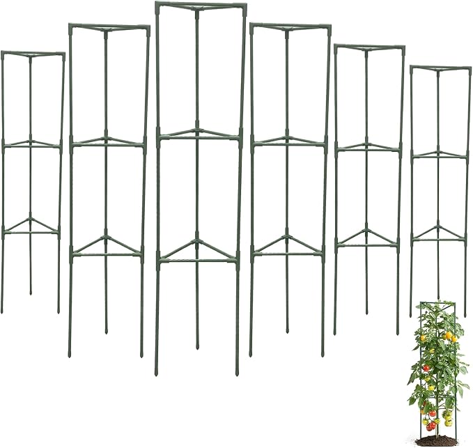 Tomato Cages for Garden,6 Pack 50in Tall Tomato Plant Support Stakes Adjustable Heavy Duty Steel Plant Tower Stakes, Updated Cucumber Trellis Garden Cages for Climbing Plants Vegetable Flowers