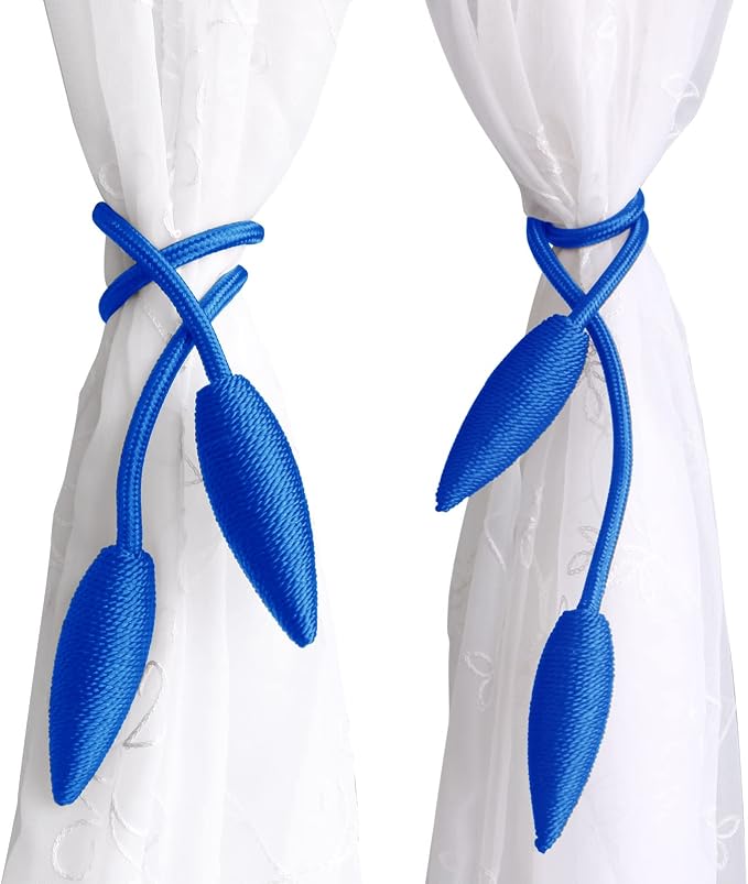 Valea Home 2 Pieces Curtain Tiebacks Clips Creative Window Drape Twist Tie Backs European Style Custom Made Curtain Holders Decorative Draperies Holdbacks, Royal Blue