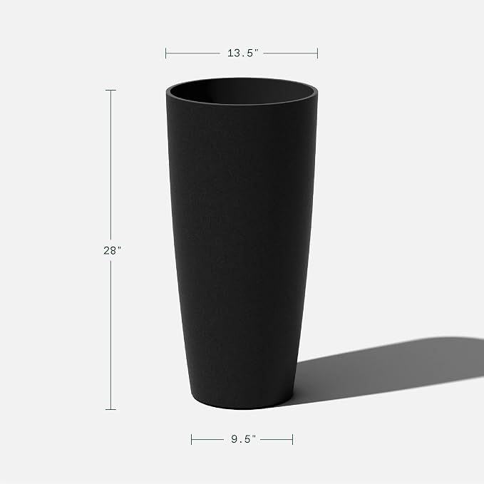 Veradek Vega Round Tall Planter Pots for Indoor/Outdoor Use | Made from Plastic - Stone Mix with Drainage Holes | Perfect for Small to Large Succulent Plants, Flowers, Modern Interior Plants