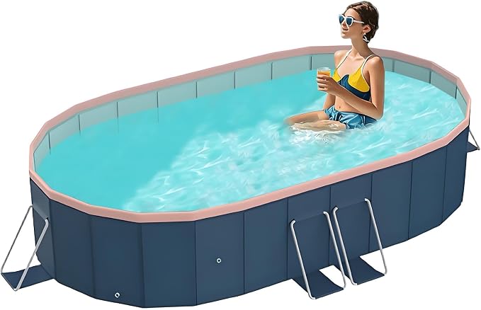 Foldable Pool, Hard Plastic Collapsible Pool, Large Non Inflatable Rectangle Pool Above Ground, Backyard Pool for Adults, Oversized Thickened, Easy Assembly (Round Corner 95 Inch)