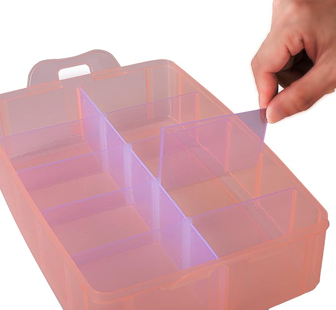 Sooyee Craft Storage Organizer, 3-Tier Plastic Sewing Box with Dividers, Storage Containers for Organizing Art Supplies, Fuse Beads, Washi Tape, Jewelry, Tool, Toy, Orange, 10"(L) x 6.7"(W) x 7"(H)