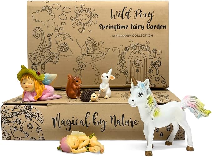 WILD PIXY Miniature Baby Fairy Garden Figurine Set – Decorative Fairy Garden Ornaments with Baby Animals & Fairies – Indoor & Outdoor Décor, Presented in Premium Gift Box