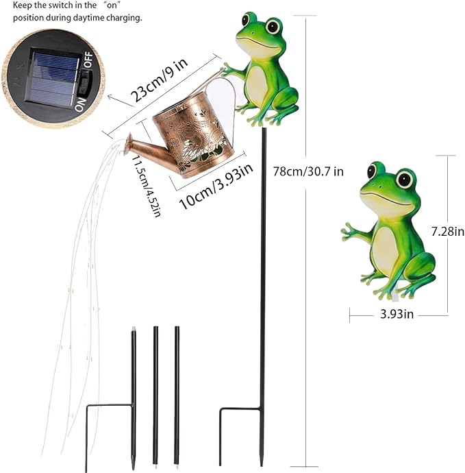 Solar Frog Garden Watering Can with Light, Outdoor Frog Ornament—A Gardening Gift for Women, Decor for Outdoor Patios, Yards, and Lawn Paths