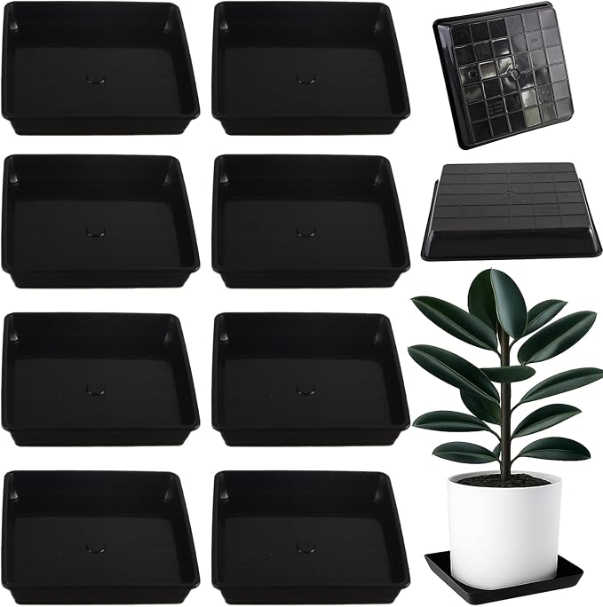 10 Pack Square Plant Saucer 14 Inches Plant Trays for Pots Plastic Square Drip Trays Flower Pot Saucers Black Planter Water Tray Plant Drainage Tray, Black