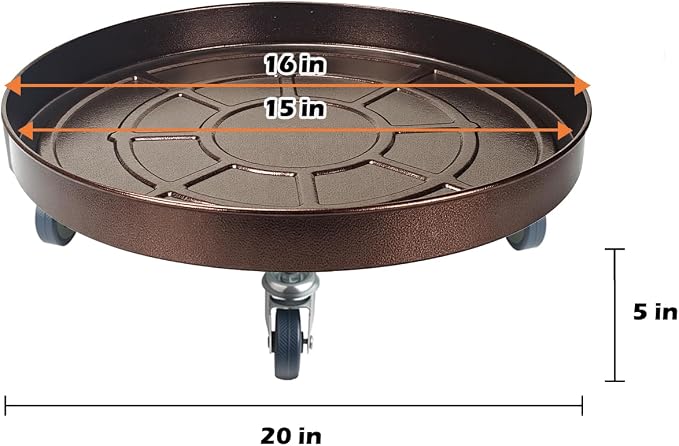 16 Inch Heavy Duty Plant Stand on Wheels, Round Plant Caddy with Wheels for Indoor & Outdoor Use, Metal Rolling Tray for Potted and Small Furniture (Copper 2 Pcs)