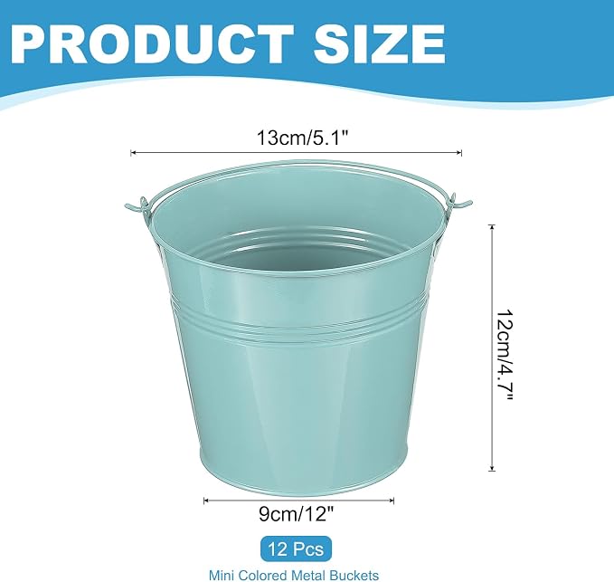 PATIKIL 5.1"x4.7" Small Metal Buckets with Handle, 12 Pcs Mini Galvanized Bucket Colorful Easter Buckets for Crafts Party Favors Decoration, Dark Blue