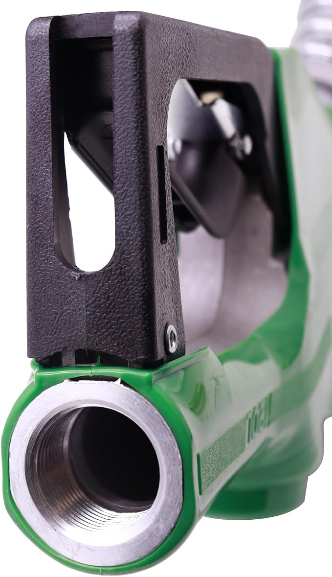 1" Inch NPT Fuel Nozzle Automatic Shut-Off Green Gas Pump Heavy Duty Nozzle with Fuel Hose Swivel & Hook 19/16 Inches Spout (OD=30mm) Three Notch Hold Open Clip Used For Diesel Petrol