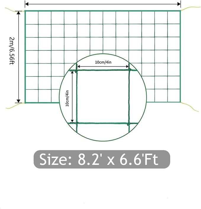 Trellis Netting, Heavy-Duty Garden Grow Netting for Climbing Plants, Outdoor Indoor Net for Cucumber, Tomatoes, Beans, Clematis, Fruits & Vegetables, Climbing Vining Plants (8.2' x 6.6'Ft)