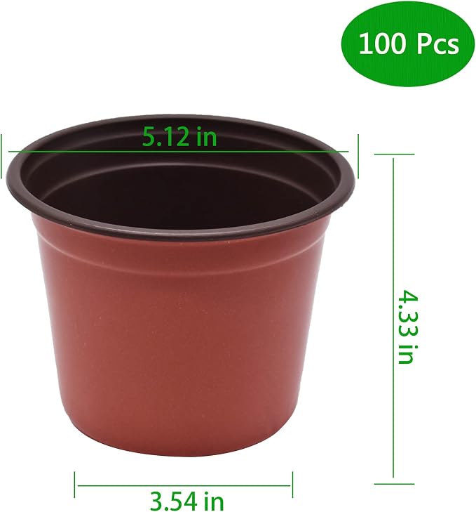HOSTIC 5.1 Inch Nursery Pot Seedling Pot Plant Container Seed Starting Pots Multipurpose Plastic Pots 100 Packs