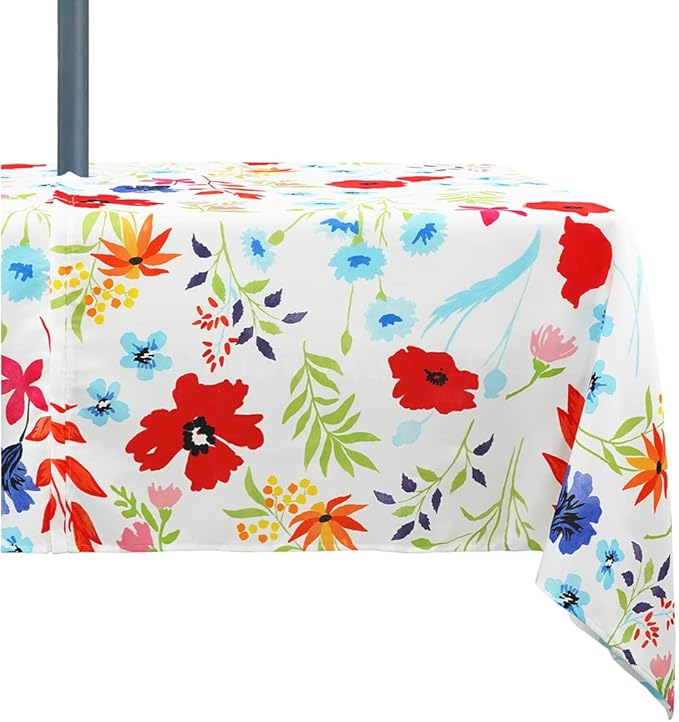 Outdoor Tablecloth with Umbrella Hole Umbrella Tablecloth Patio Tablecloths with Zipper for Courtyards, Terraces, and Beaches 60 x 84 in
