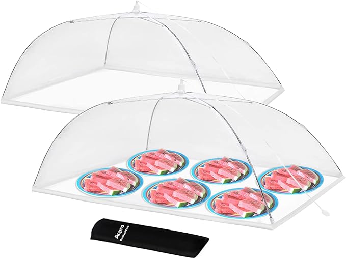 Anpro Food Covers for Outdoors (2 Extra Large with Polyester), Pop-Up Mesh Food Tents, Collapsible Reusable Bug-Proof Nets for Picnics, BBQs & Camping, Stainless Steel Frame