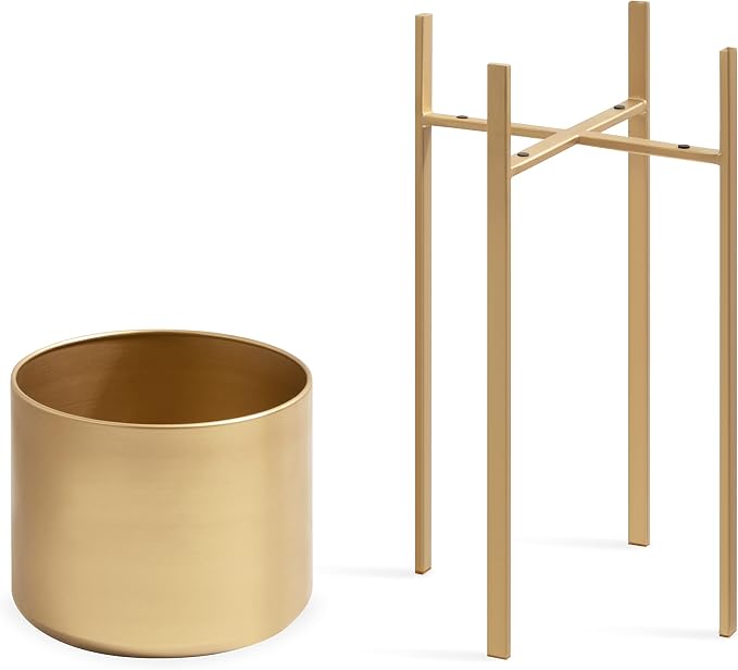 Kate and Laurel Gabi Decorative Glam Metal Planters; Set of 2; Satin Gold; Modern Metallic Indoor Planter Set for Display and Decoration for Use as Living Room Planters or Porch Plant Stands