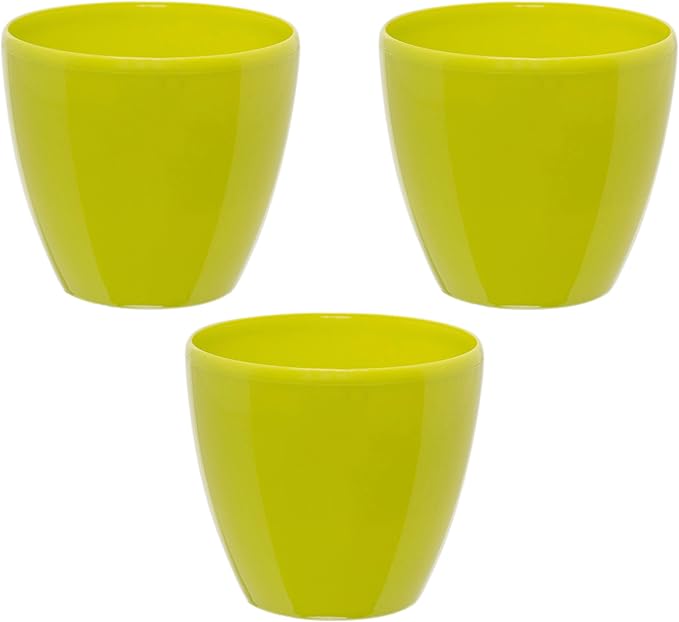 DECOPOTS - 3 Pack Self Watering Planter - Indoor/Outdoor Decorative Flower Pot with Drainage Cartridge and Water Level Indicator (6.7", Lime)