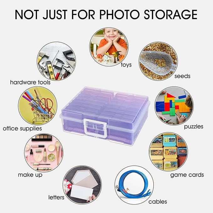 4" x 6" Plastic Photo Storage Case with 16 Inner Photo Containers Boxes Greeting Cards Containers Boxes Storage, Seed Storage Perfect for Storing Pictures,Photos and Cards (Purple)