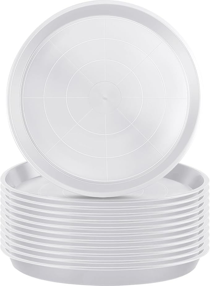 Eccliy 12 Pcs Plastic Plant Saucers Round Plant Tray Large Flower Pot Heavy Duty Planter Water Trays Thick Planter Drip Saucers for Indoors and Outdoors(16 Inch,White)