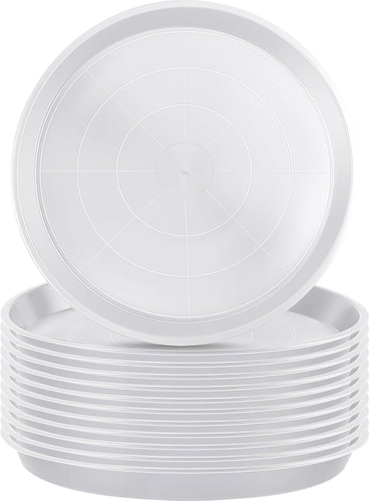 Eccliy 12 Pcs Plastic Plant Saucers Round Plant Tray Large Flower Pot Heavy Duty Planter Water Trays Thick Planter Drip Saucers for Indoors and Outdoors(16 Inch,White)