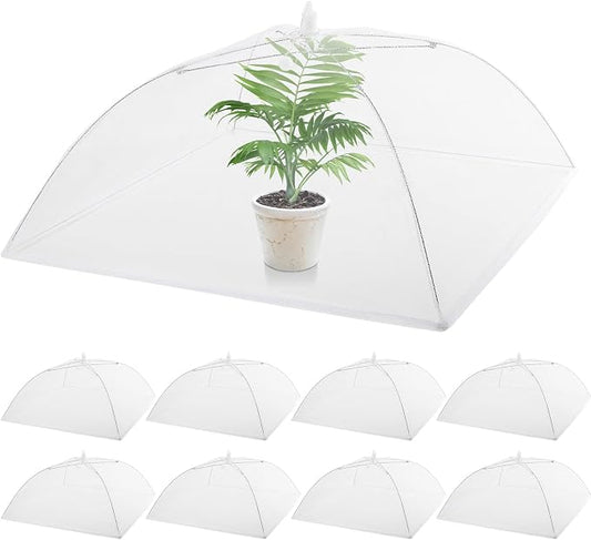 Tanlade 8 Pcs Mesh Plant Cover Protection Tent from Animals Reusable Dome Protect Tent Collapsible Plant Umbrella Netting Food Cover Net for Plants Food Vegetable(24 Inch,White)