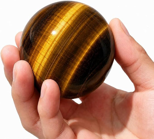 2-2.4 inch Natural Tiger's Eye Crystal Ball with Stand, Hand Polished Tiger Eye Stone Sphere, Healing Crystal Decorative Orb, Reiki Energy Stone Crafts, Feng Shui Home Ornament