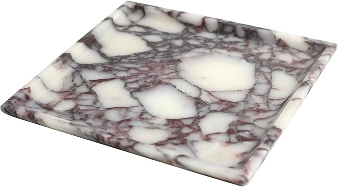 DUANYAN Natural Marble Tray, Coffee Table, Food, Fruit, Paper Cup, Cake Display, Coffee bar, Family Gatherings, Seasonal Holiday Decoration Tray(Viola-square-9.8"x9.8"x0.7")