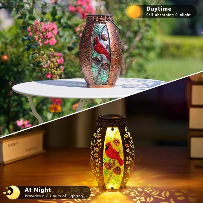 STARSOUL Solar Lantern Outdoor Waterproof, Hanging Solar Lantern for Patio Garden Yard Decor, Cardinal Gift for Mom Grandma, Cardinal Outdoor Decor