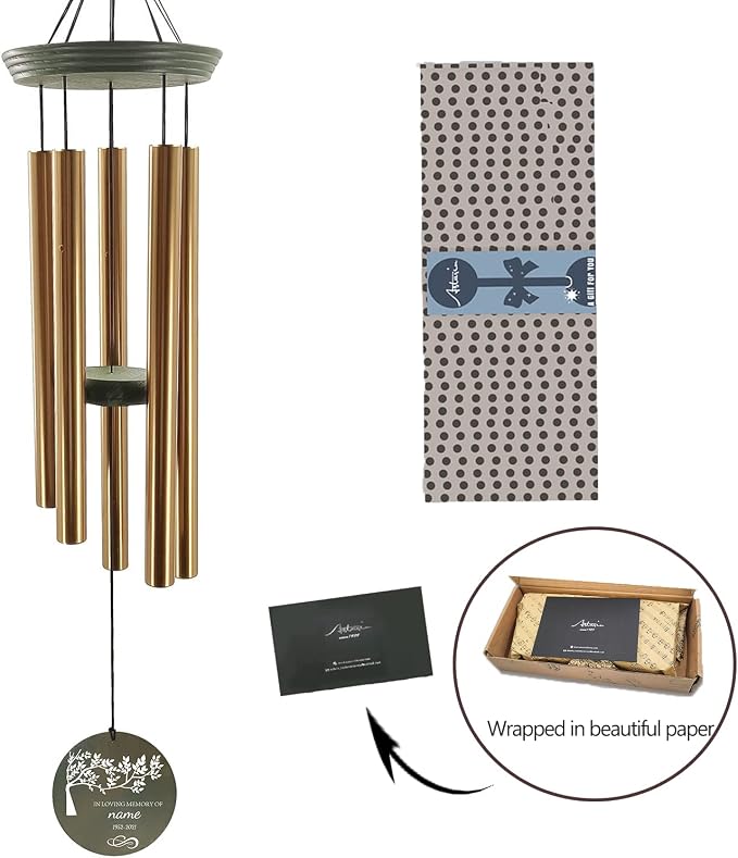 ASTARIN Memorial Tree of Life 36" Wind Chimes, Personalized Name Sympathy Wind Chime, in Memory of Loss Mom Loved One, Large Deep Tone Bereavement Windchimes for Outside Clearance(Produced in Texas)