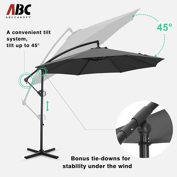 ABCCANOPY 10FT Cantilever Patio Umbrella with base included, 360° Rotation Outdoor Offset Umbrella for Backyard, Deck, Poolside (Dark Gray)