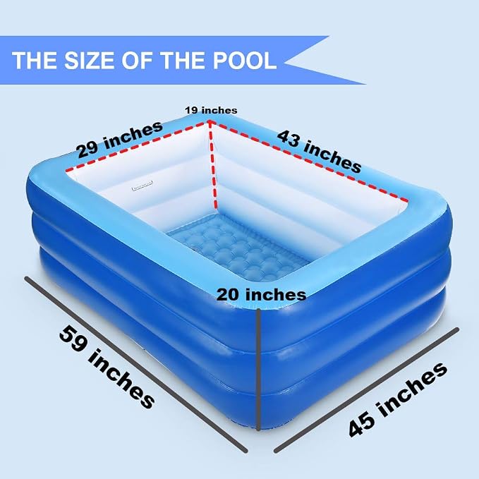 Inflatable Swimming Pool for Kids, 59" X 45" X 20" Kiddie Pools with Inflatable Soft Floor, Durable Blow Up Pools for Backyard, Garden or Indoor (Blue)