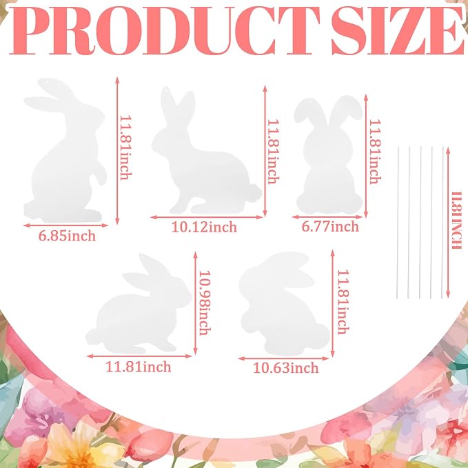 5 Pcs Metal Spring Yard Decorations Outdoor Bunny Yard Signs with Stakes Cute Spring Rabbit Decorative Lawn Signs for Indoor Outdoor Garden Pathway Walkway Holiday Party Decor