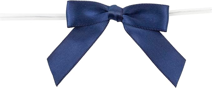 Reliant Ribbon 5171-05503-2X1 Satin Twist Tie Bows - Small Bows, 5/8 Inch X 100 Pieces, Navy