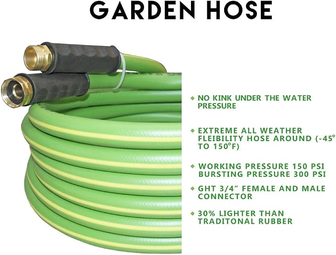 HQMPC Garden Hose 5/8"IDx20' Hose For Garden Lawn Watering Durable PVC Non Kinking Heavy Water Hose with Brass Hose Fittings (20 FEET)